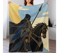 Moon Horseman, Moonlit Sky, Blue Gold Geometry, Plaid, Polaire, Lit