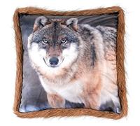Moon - Housse de coussin Wildlife avec fourrure douillette - Housse de coussin env. 45 x 45 cm - Environ 500 g/m² Flanelle - Loup