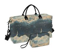 Moon Is Hidden in Clouds Entouré d'étoiles Sac à main de voyage Sac fourre-tout de sport Sac fourre-tout avec sangle réglable pour la randonnée Multifonctionnel