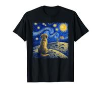 Moon Landing Raise Drapeau américain Style Van Gogh Chien Nuit étoilée T-Shirt