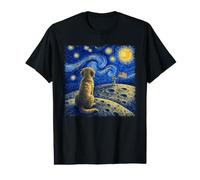 Moon Landing Raise Drapeau américain Style Van Gogh Chien Nuit étoilée T-Shirt Graphique avec Valeur