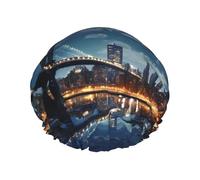 Moon Light New York City Bonnet de douche réutilisable imperméable lavable avec bande élastique double couche pour cheveux longs