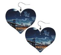 Moon Light New York City Boucles d'oreilles en cuir avec crochet en forme de cœur pour femme