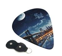 Moon Light New York City Lot de 6 médiators en celluloïd de 0,71 mm d'épaisseur avec support de médiators en cuir, médiators personnalisés pour basse, guitare électrique et acoustique, cadeau pour les