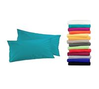 Moon Lot de 2 taies d'oreiller Luxury Linon 100 % coton, bleu pétrole, 30 x 50 cm