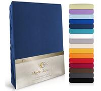 Moon Luxury Drap Housse Drap Housse en jersey stretch 230 g/m² pour lit à eau, lit à sommier tapissier et les matelas, Coton, bleu foncé, 140x200-160x220