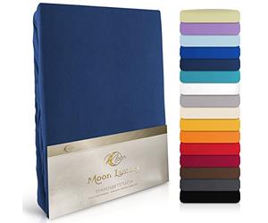 Moon Luxury Drap Housse Drap Housse en jersey stretch 230 g/m² pour lit à eau, lit à sommier tapissier et les matelas, Coton, bleu foncé, 140x200-160x220