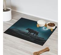 Moon Night Alone Tapis d'alimentation pour chat et chien Tapis d'alimentation absorbant Nti-Slip Contiennent les déversements Protège les sols 30,4 x 50,8 cm