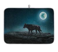 Moon Night Alone Tapis égouttoir à vaisselle en microfibre absorbant Motif loup 45,7 x 60,9 cm