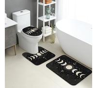 Moon Phase Lot de 3 tapis de salle de bain en flanelle absorbants, antidérapants et lavables en forme de U, ciel nocturne à séchage rapide