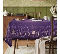 Moon Phases Nappe rectangulaire mystique lavande céleste étoilée violette d'automne résistante aux taches lavable pour la cuisine et la salle à manger 140 x 178 cm