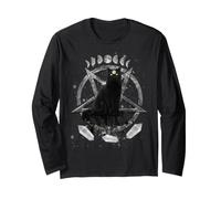 Moon Phases Witch Black Cat Pagan Wicca Wiccan Halloween Manche Longue