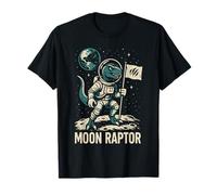 Moon Raptor Dinosaur Astronaut Standing on Lunar Surface T-Shirt