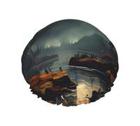 Moon Stars and Planets Bonnet de douche double imperméable pour femmes, bonnet de bain et de douche à domicile, bonnet de douche réutilisable, bonnet de douche pour femmes,