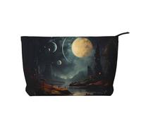 Moon Stars and Planets Trousse de maquillage en velours côtelé pour femme avec fermeture éclair, convient pour les voyages et le rangement quotidien des produits cosmétiques, noir, taille unique