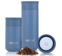 Moon Tasses de voyage à 360° | Version S-2 pour une meilleure performance thermique et facile à nettoyer - Tasse à café de voyage 100% étanche - Flasques pour boissons chaudes et froides (260ml, Bleu)