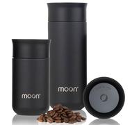 Moon Tasses de voyage à 360° | Version S-2 pour une meilleure performance thermique et facile à nettoyer - Tasse à café de voyage 100% étanche - Flasques pour boissons chaudes et froides (260ml, Noir)