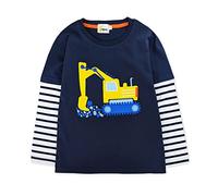 Moon Under the Bridge T-shirt à manches longues en coton pour garçon, Bleu marine pelleteuse, 3-4 ans