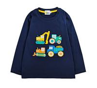 Moon Under the Bridge T-shirt à manches longues en coton pour garçon, Construction bleu marine, 3-4 ans