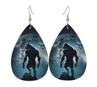 Moon Wolf Boucles d'oreilles en cuir pour femme Motif guerrier Multicolore