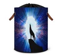 Moon Wolf Grand panier à linge pliable en tissu avec couvercle à cordon de serrage