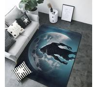 Moon Wolf Warrior - Tapis d'intérieur antidérapant et lavable pour décoration de salon, chambre à coucher, salon, 203,2 x 147,3 cm