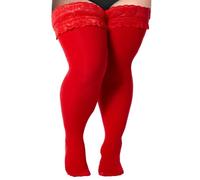 Moon Wood Bas Autofixants Femme Grande Taille 55 DEN Élastique Bas Nylon Translucides avec Dentelle Sexy Bottoms Plus Size Rouge