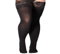 Moon Wood Bas Autofixants Femme Grande Taille 55 DEN Élastique Bas Nylon Translucides avec Dentelle Sexy Bottoms Plus Size Noir