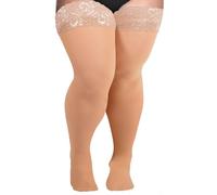 Moon Wood Bas Autofixants Femme Grande Taille 55 DEN Élastique Bas Nylon Translucides avec Dentelle Sexy Bottoms Plus Size Nude