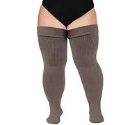 Moon Wood Chaussette Tres Haute sans Couture Femme Couleur Extra Longues Chaussettes Montantes Femme Fantaisie Bottes Chaussettes femme Grande Taille Marron