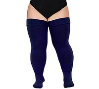 Moon Wood Chaussette Tres Haute sans Couture Femme Couleur Extra Longues Chaussettes Montantes Femme Fantaisie Bottes Chaussettes femme Grande Taille Bleu marine