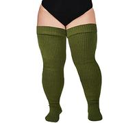 Moon Wood Chaussette Tres Haute sans Couture Femme Couleur Extra Longues Chaussettes Montantes Femme Fantaisie Bottes Chaussettes femme Grande Taille Vert armée