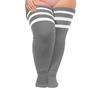 Moon Wood Extra Longues Chaussette Haute sans Couture Femme Couleur Extra Longues Chaussettes Montantes Femme Fantaisie Bottes Chaussettes femme Grande Taille Gris calcaire & Blanc