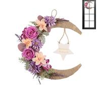 Moon Wreath, Artificial Decoration, 13.78x13.78 inch Wall Ornament Support, Flower Ring with Finish, Star Sign Accent with Utility, Home Accessories for Spring Summer Holiday Party Indoor Outdoor Use