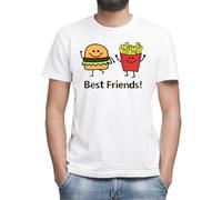 Moonai Best Friends Burger and Fries T-Shirt Blanc Classique Homme Col Rond Manches Courtes Large
