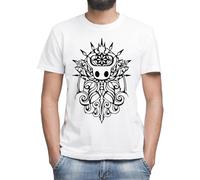 Moonai Hollow Knight Tribal White T-Shirt Blanc Classique Homme Col Rond Manches Courtes Large