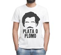 Moonai Narcos Pablo Escobar Plata O Plomo Quote T-Shirt Blanc Classique Homme Col Rond Manches Courtes Large