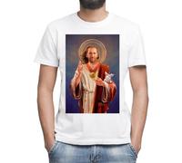 Moonai Nicolas Cage, Saint Nicolas of Cage Jesus Portrait T-Shirt Blanc Classique Homme Col Rond Manches Courtes Large