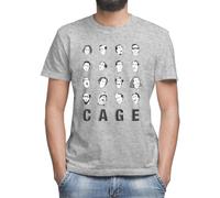 Moonai The Many Faces of Nicolas Cage T-Shirt Gris Classique Homme Col Rond Manches Courtes Small