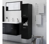 MOONAIRY Armoire de Salle de Bain Noir 30x30x130 cm Aggloméré,Armoire de Salle de Bain,Meuble de Rangement,Meuble de Salle de Bain