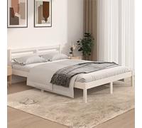 MOONAIRY Cadre de lit Bois Massif de pin 140x190 cm Blanc,Cadre de Lit,Cadre de Lit,Sommier à Lattes,Lit Adulte,Cadre à Lattes Chambre à Coucher