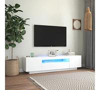 MOONAIRY Meuble TV avec lumières LED Blanc 160x35x40 cm,Meuble TV,Meuble TV Moderne,Meuble de Salon