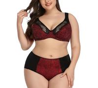 MOONBADI brassière Femme Ensemble Lingerie Rouge Soutien-Gorge et Culotte Transparente à Armatures en Maille Non doublée en Dentelle Florale Grande Taille Push Up Lingerie 110D