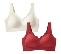 MOONBADI Brassiere Sport Femme Beige+Rouge Soutien Gorge sans Armature Soutien Bustier Non rembourré Plongeon Soft Cups Brassière sans Couture L