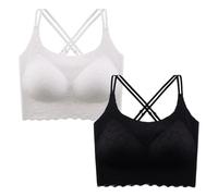MOONBADI Brassiere Sport Femme Blanc+Noir Soutien Gorge sans Armature Maintien Extreme pour Femme Brassiere Post Operatoire Soutien Gorge Minimiseur de Poitrine 90B