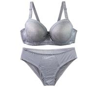 MOONBADI Ensemble Soutien Gorge et Culotte avec Armature Gris Bra à Balconnet en Dentelle Extensible pour Poitrines Généreuses 40B