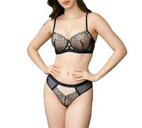 MOONBADI Ensemble Soutien Gorge et Culotte Minimiseur de Poitrine avec Armature Noir（A） Non-Rembourré Confortable Soft Cup Minimiseur Bra Soutien-Gorge et Culotte 80D