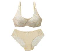 MOONBADI sous Vetements feminins Beige Femme Ensemble de Lingerie Dentelle à Armatures Brassière Pousser vers Le Haut pour Les et G-String Culotte Babydoll Soutien Gorge Brassiere Femme 95C