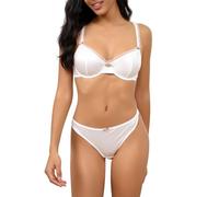 MOONBADI sous Vetements feminins Push up avec Armature Blanc Sexy Col en V Dentelle Maintien Confort Brassiere Brassiere et Culotte M