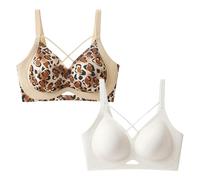 MOONBADI Soutien Gorge Sport Femme Maintien Fort sans Fil Grande Taille - de Soutien Latéral Brun+Beige Couverture complète Grande Taille 90B